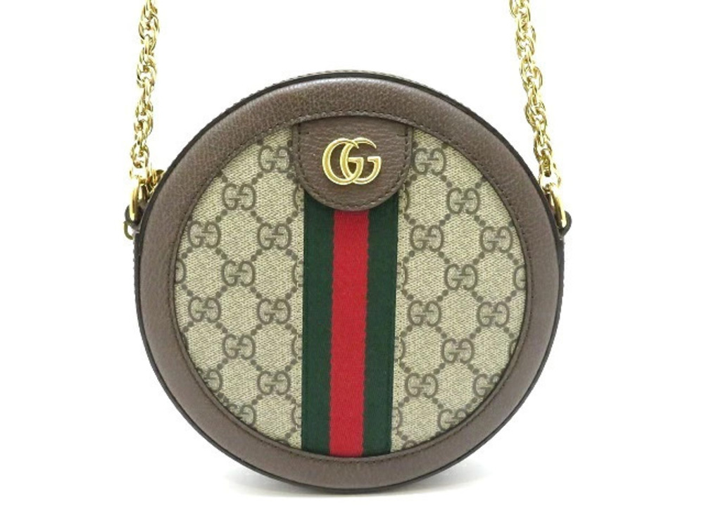 Gucci Ophidia GG Round Shoulder Bag Dark Brown x Beige Cream